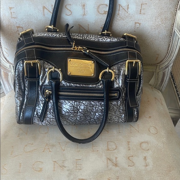 Dolce & Gabbana Black and Silver Satchel with Structured Design